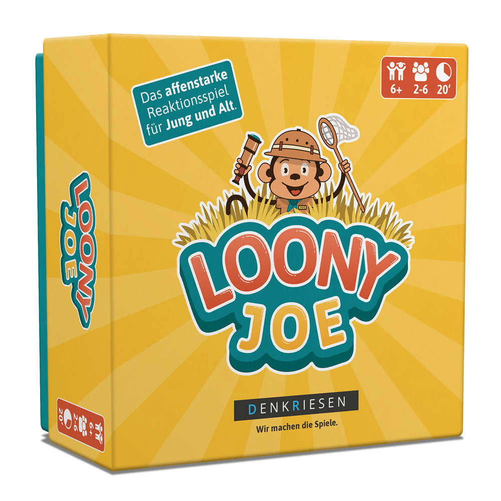 Loony Joe ist ein affenstarkes Reaktionsspiel, 80 Spielkarten, bestehend aus 23 Aktionskarten und 57 Tierkarten Cooles, farbenfrohes Design für Kinder und Familien. Blitzschnelles Familienspiel für Jung und Alt     Sammle möglichst viele Punkt, schau die die Tiere genau an  ab 6 Jahre
